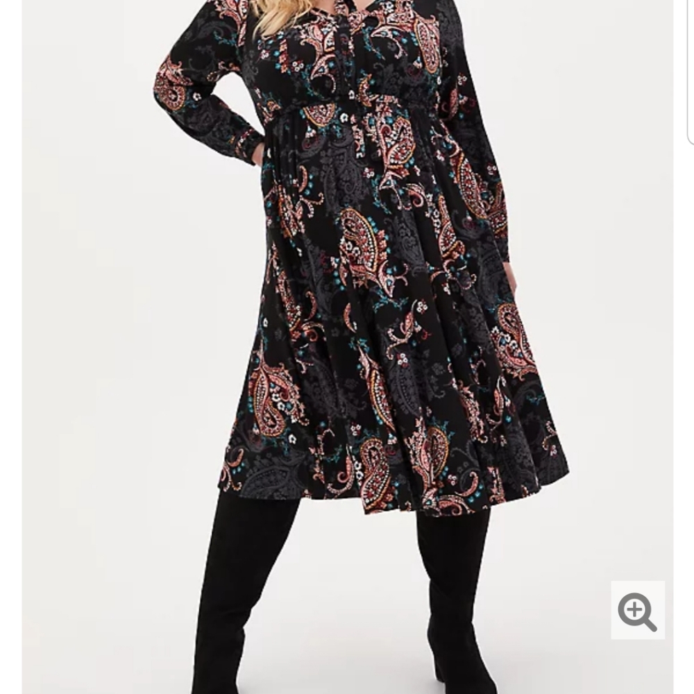 Torrid Size 1 Black Paisley Challis Skater Midi Dress